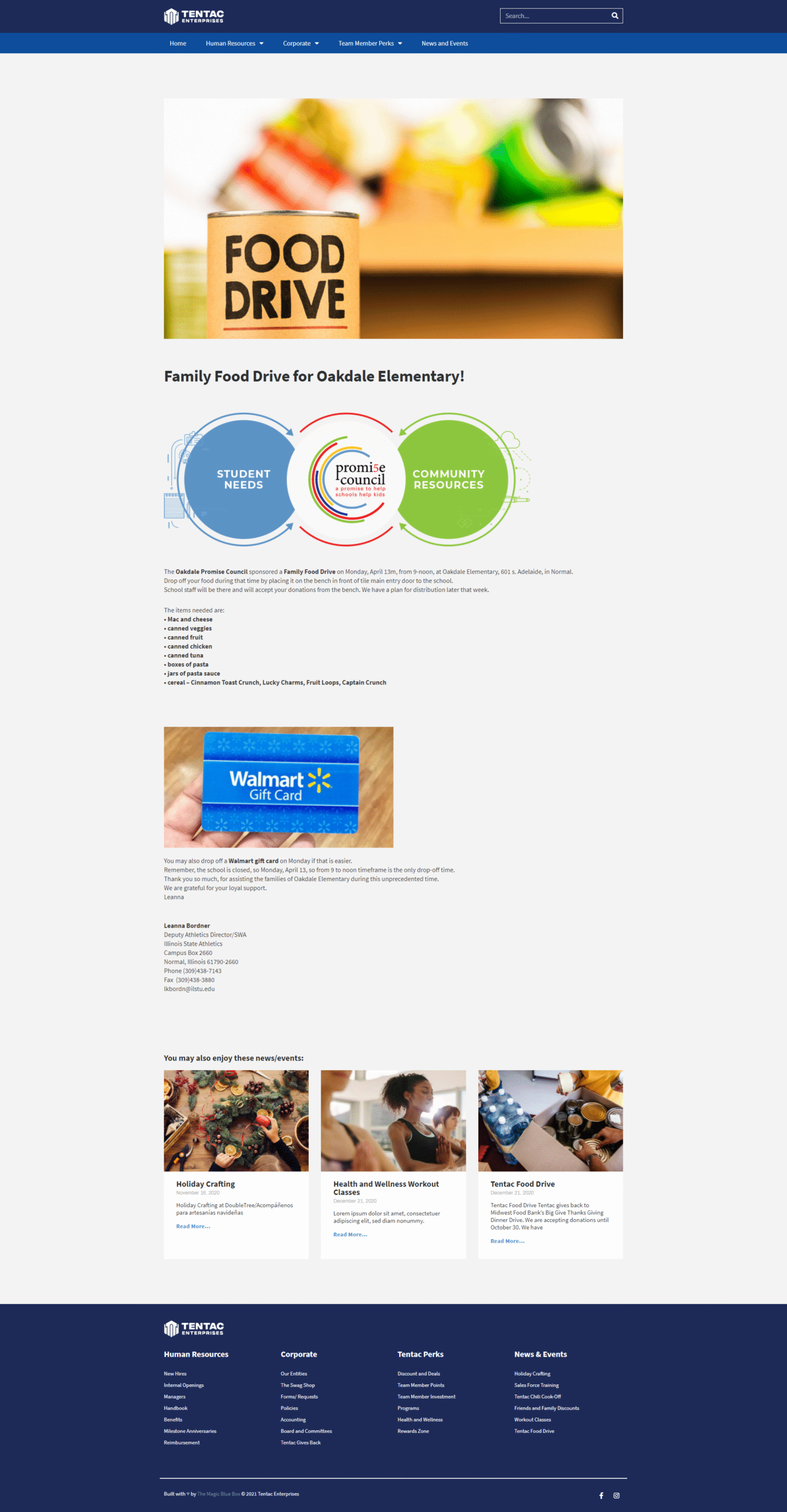 tentactalk family food drive for oakdale elementary